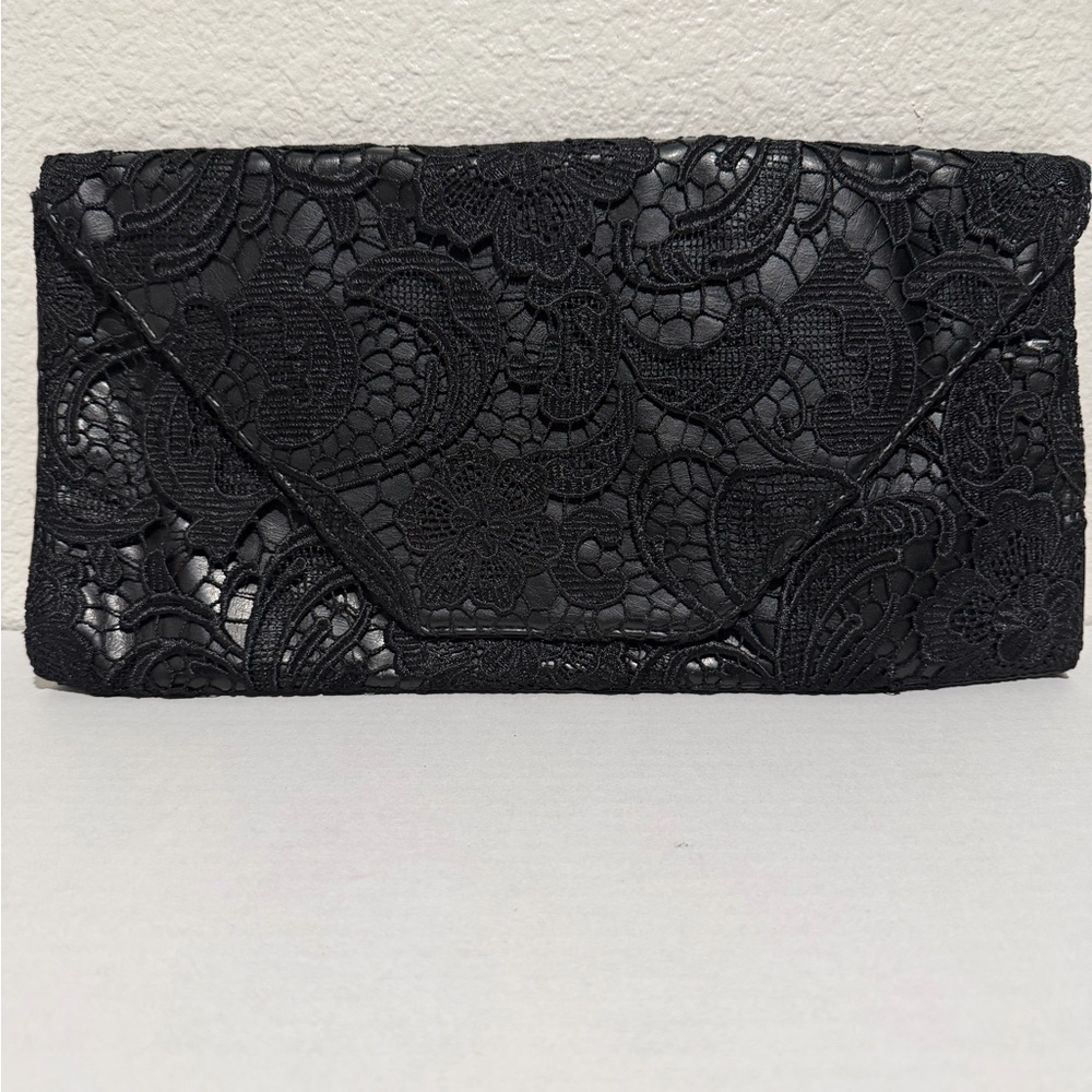 Jessica Simpson clutch wallet strapless purse, black, embroidered 15x8,nwt